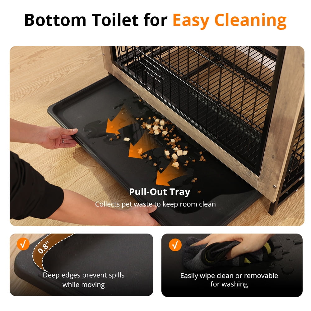DOMIPET Dog Crate Furniture,Double-Doors Kennel Indoor with Divider and Removable Tray,End Table Dog Crate for Decoration
