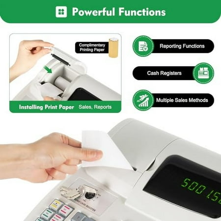 Cash Register,Electronic Cash Register with 4 Bill 5 Coin,Removable Tray and Thermal Printer,Multifunction Cash Register for Small Business/Retail/Restaurant,White