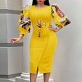 thumbnail image 2 of Samickarr Summer Savings Clearance Summer Dresses For Women 2023 Plus Size Dress For Women Sundresses Women Fashion Casual Floral Printing Bubble Mid-Length Sleeve Plus Size Dress, 2 of 7