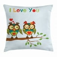 thumbnail image 1 of Romantic Throw Pillow Cushion Cover, Colorful Abstract Owls on a Branch with a Quote Expressing Affection and Adoration, Decorative Square Accent Pillow Case, 16 X 16 Inches, Multicolor, by Ambesonne, 1 of 2