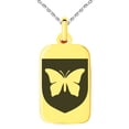 thumbnail image 1 of Stainless Steel Butterfly Free Spirit Coat of Arms Shield Engraved Small Rectangle Dog Tag Charm Pendant Necklace, 1 of 1
