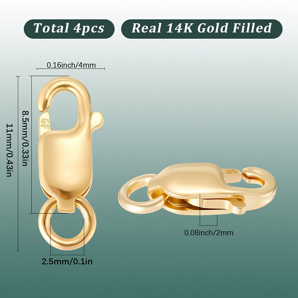 4Pcs 1/20 14K Gold Filled Lobster Claw Clasps Yellow Gold Filled Real 14K Gold Filled 8.5x4x2mm Hole: 2mm for DIY