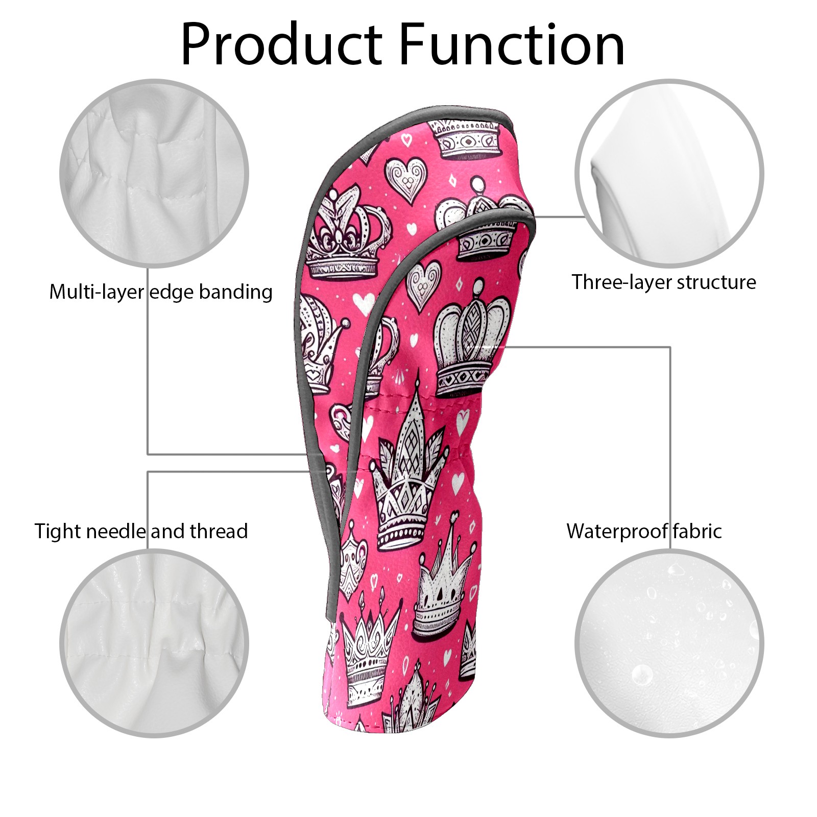 Golf Club Covers, RedCrownHearts Premium PU Leather Driver Hybrid Putter Head Covers with Velvet Lining, Waterproof Golf Gifts for Men Women