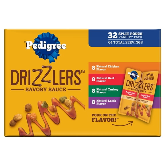 Pedigree Drizzlers Savory Sauce Multipack Wet Dog, 2.1 oz Twin Pouches, 32-Pack