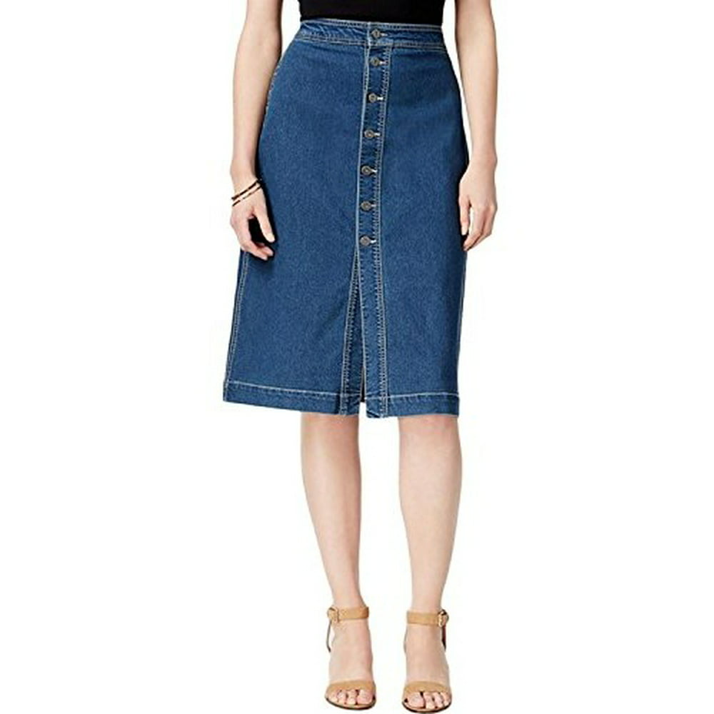 Style & Co. - Style & Co. Petite Button-Front Denim Skirt (Caspian, 10 ...