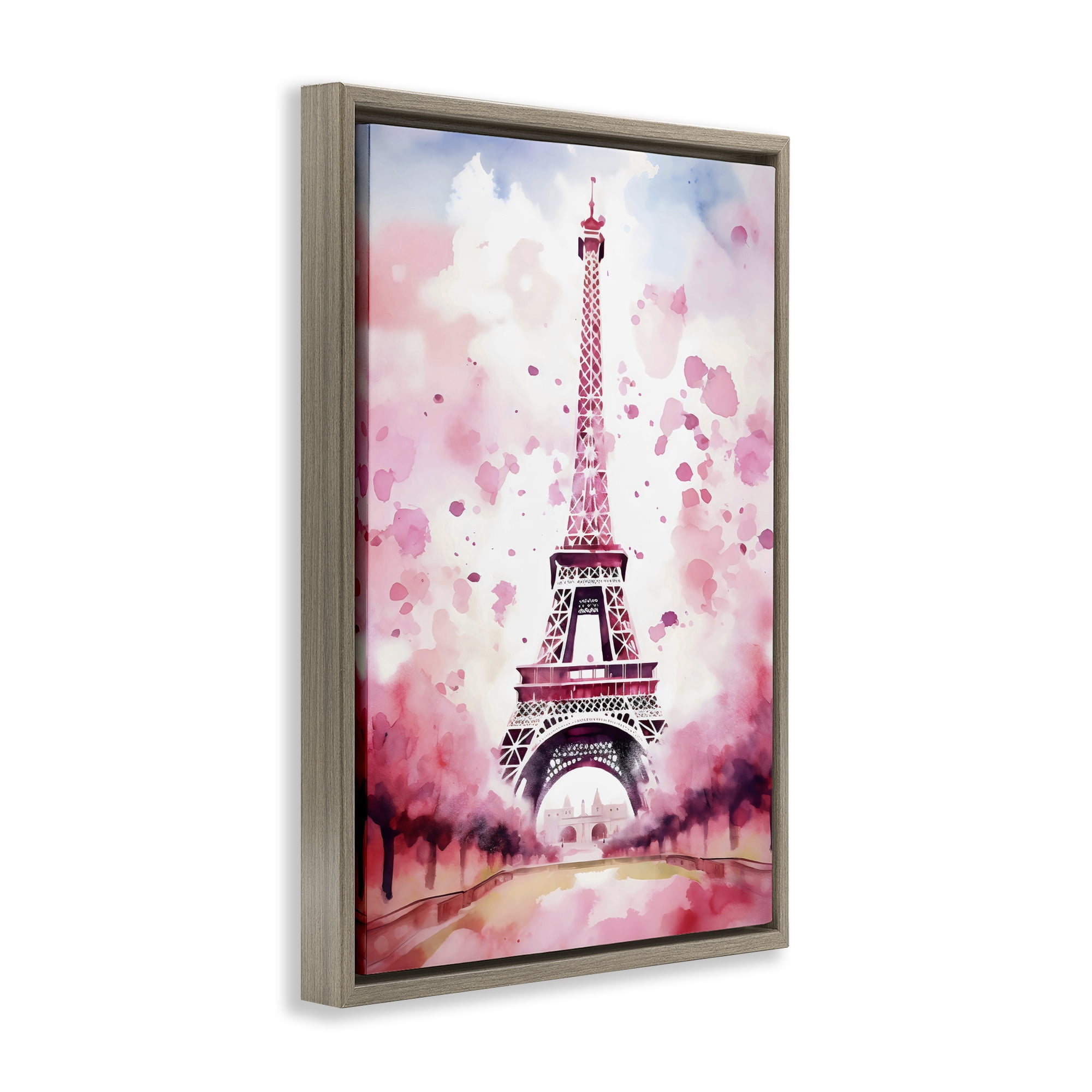 Stupell Industries Blush Watercolor Eiffel Tower Brown Framed Floater Canvas Wall Art, design by Creative Studio