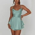 thumbnail image 2 of Summer Dress for Women Women Satin Backless Mini Romper Dress with Shorts Spaghetti Strap Playsuits Tie Back Summer Ruffle Layer Jumpsuits Dress Features: Material: Satin Romper Dress Made o, 2 of 8
