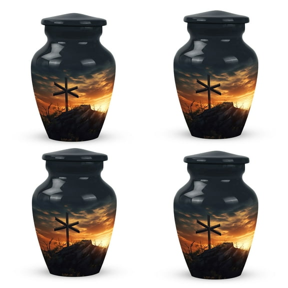 Urn With Cross - Urns For Adult Female Mom - Keepsake Urns For Human Ashes Set Of 4 - Funeral Urn - Small Cremation Urns For Human Ashes - Urns For Human Ashes Adult Male (Size -3Inch, 4Pcs)