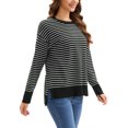 thumbnail image 4 of Suéter de punto a rayas para mujer ATHLECHIC, cuello redondo, holgado, con aberturas laterales, tops casuales de otoño, L negro-blanco, 4 of 5