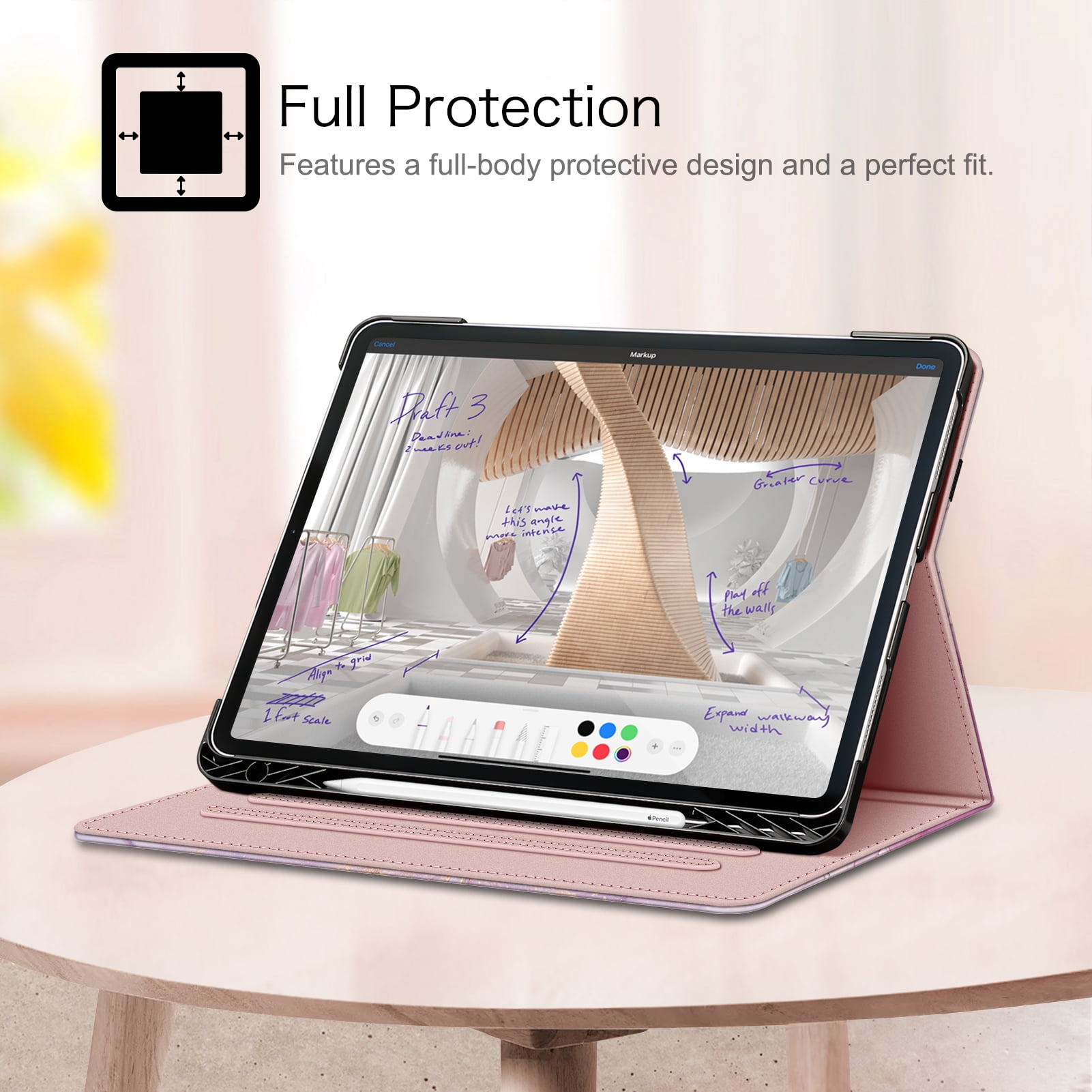 Fintie Folio Case w/ Pocket for iPad Pro 12.9 (2021/2020/2018) - Multi-Angle Smart Stand Cover w/Pencil Holder, Auto Sleep/Wake for iPad Pro 12.9" 5/4th/3rd Generation