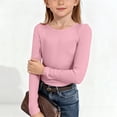 thumbnail image 2 of KAUOD Girls Long Sleeve Shirt Crew Neck Knit Stretchy Pullover Tops Teen Kids Plain School Casual T-Shirt Soft Clothes, 2 of 7