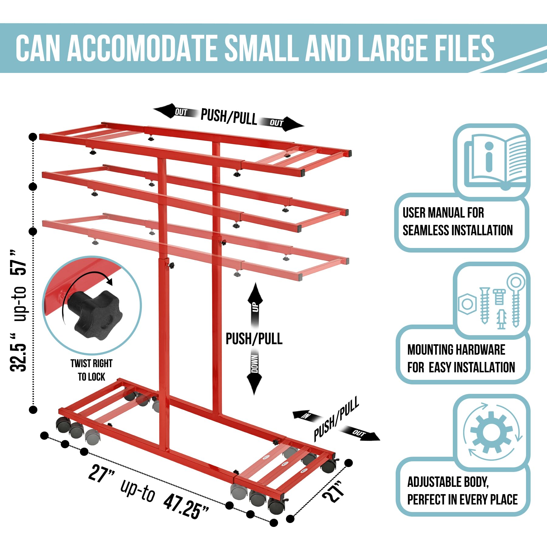 Adir Mobile Blueprint Holder - Adjustable Blue Print Storage Organizer and Construction Plan Holder – Plans Rack for Jobsite and Office (Without Blueprint Clamps)