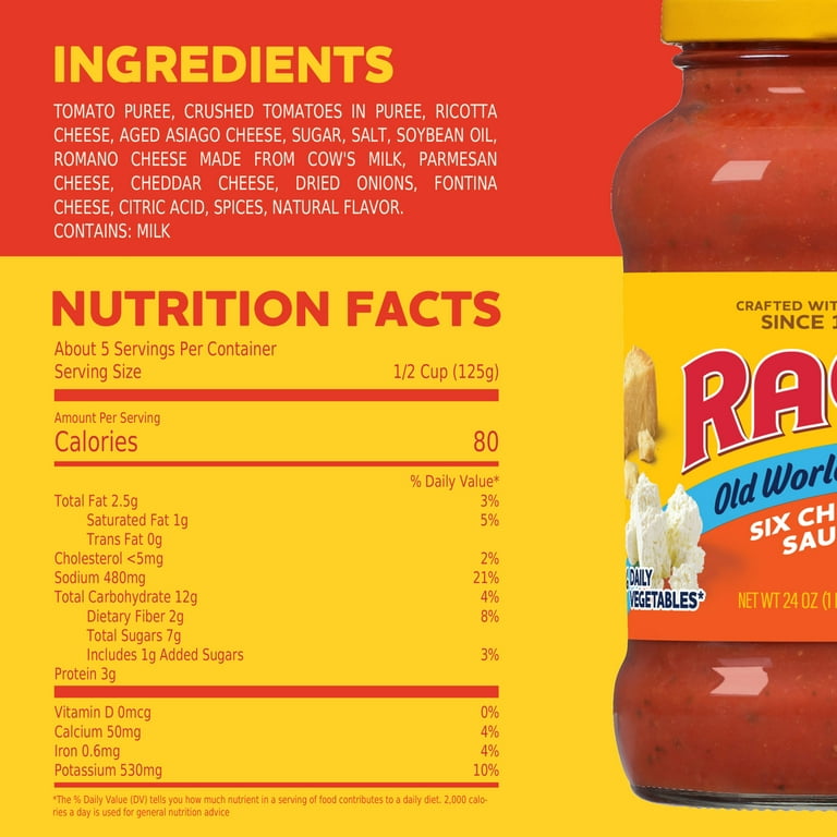 Ragu Chunky Six Cheese Tomato Pasta Sauce in Dairy Jar, 24 oz