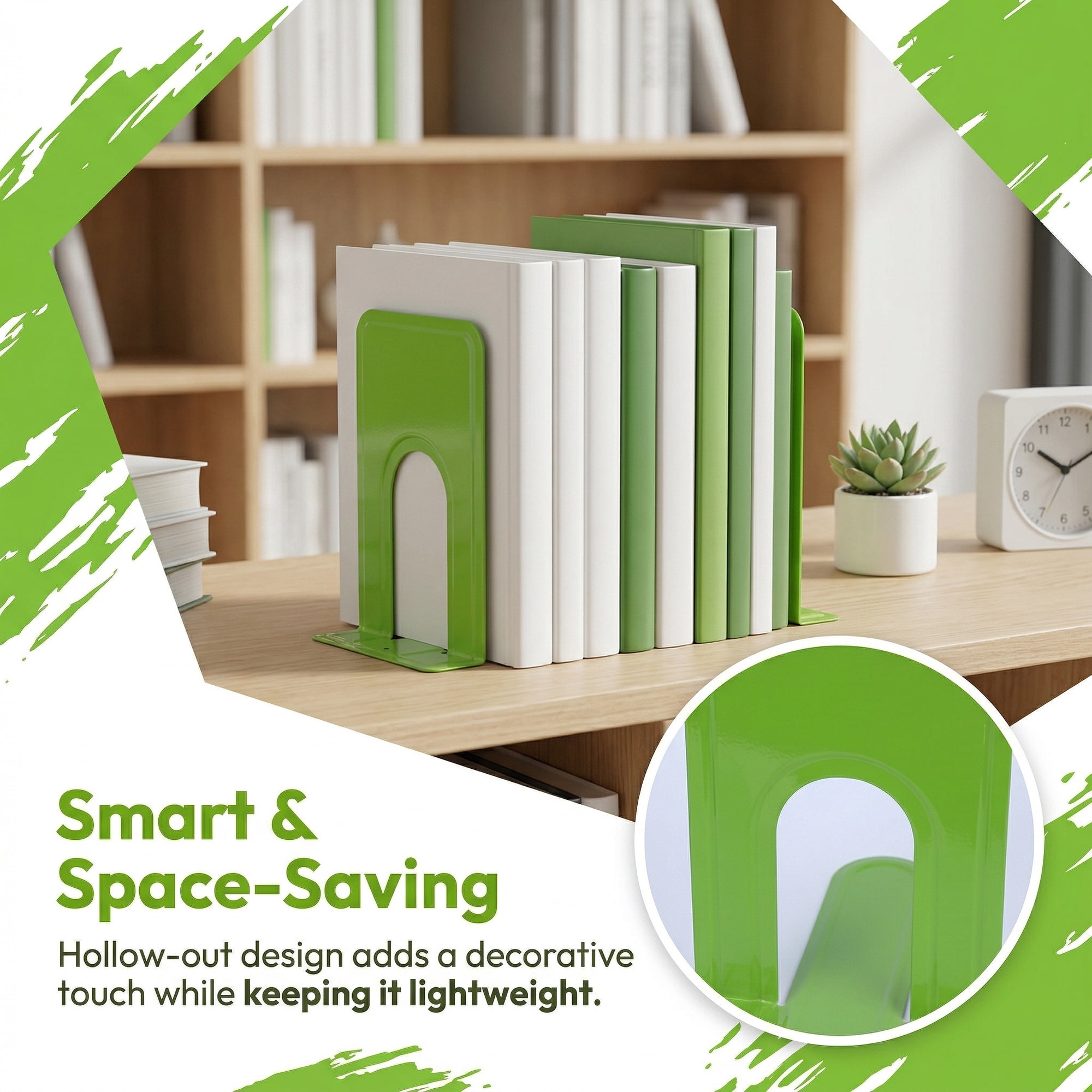 Unique Bargains Expandable Iron Bookends with Compartments Green 5.2"L x 6.5"W x 8.5"H