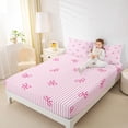 thumbnail image 4 of Feelyou Kawaii Pink Bowknot Teen Bed Sheets, Stripes Lines King Sheets, 4 Pieces, 4 of 7