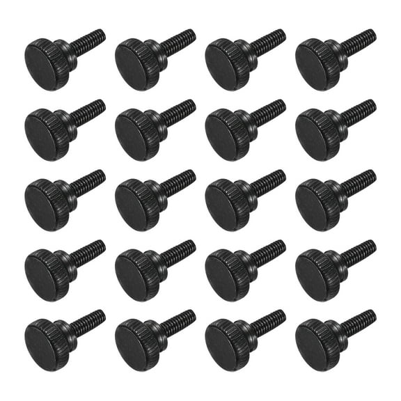 Uxcell M4x12mm Knurled Thumb Screws, Black Steel Flat Head Thumb Screws Zinc Plated Metric Knurled Head Bolts with Shoulder Grip Knobs Hand Tighten Thread Fasteners, 20 Pcs