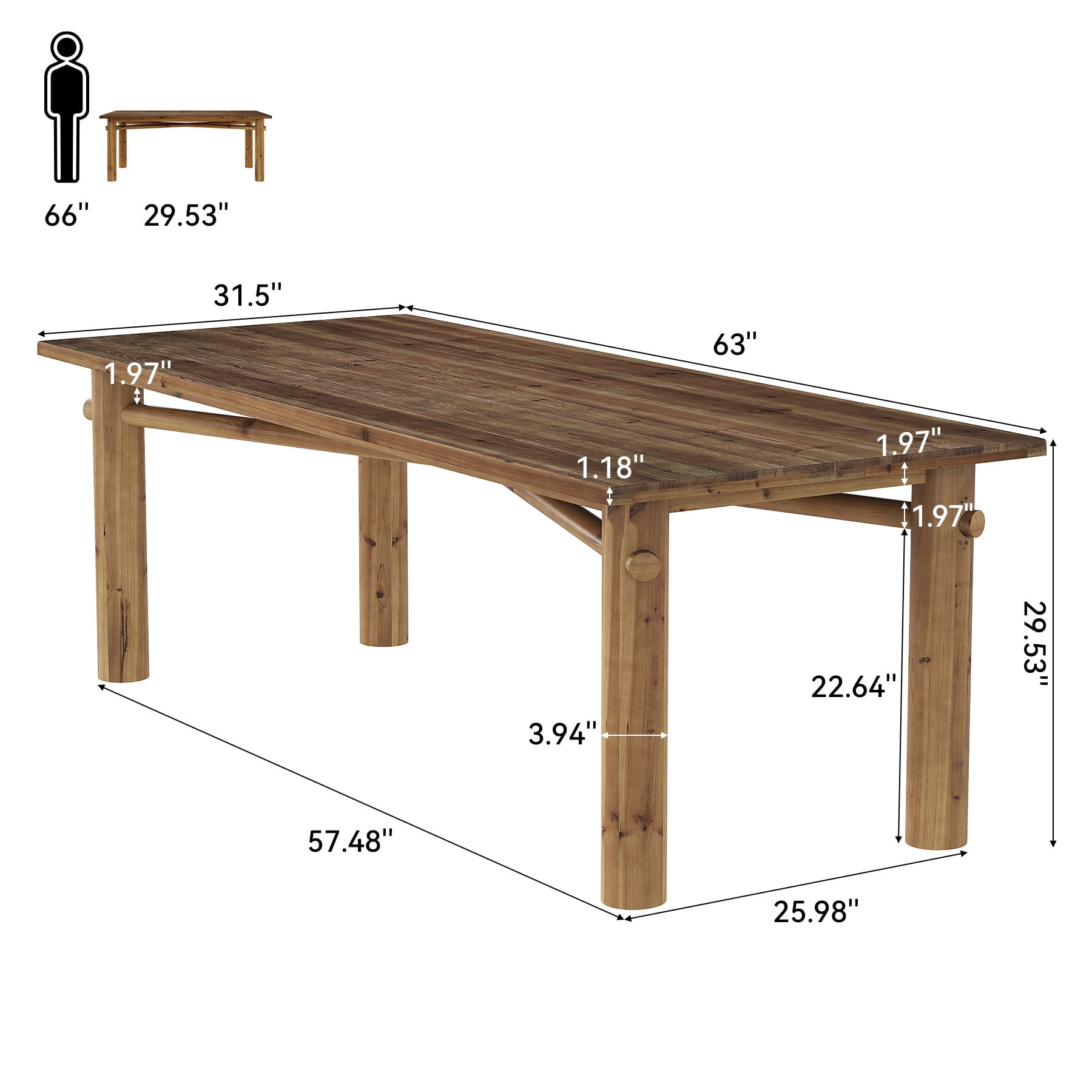 Finmind Solid Wood Dining Table for 6, 63-Inch Farmhouse Wood Kitchen Table with Strong Legs for Dining Room, Living Room, Brown