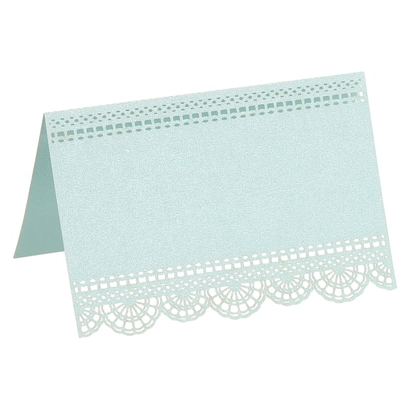 50Pcs Wedding Place Cards, Laser Cut Lace Flower Table Place Cards for Table Setting Wedding Reception Buffet, Pearl Light Blue