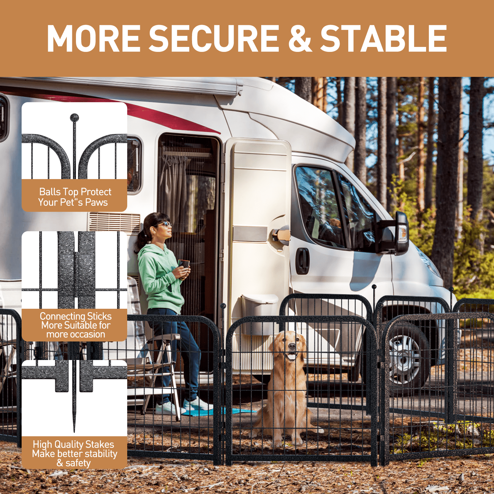 Petorldog 40" Metal Dog Playpen, 16 Panels, Portable Fence for Small/Medium Dogs - Indoor/Outdoor Use (Black-Silver)