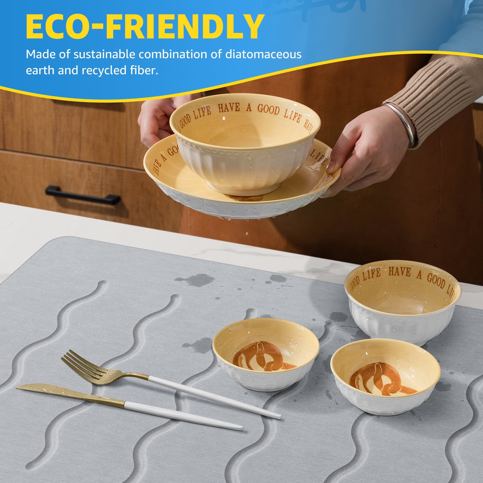OTHWAY Large Stone Bath Mat, 32"x 20" Diatomaceous Earth Bath Mat for Bathroom, Quick Drying Long Bath Mat Stone Absorbing, Non-Slip Diatomite Hard Stone Shower Mat Instant Dry(Light Grey)