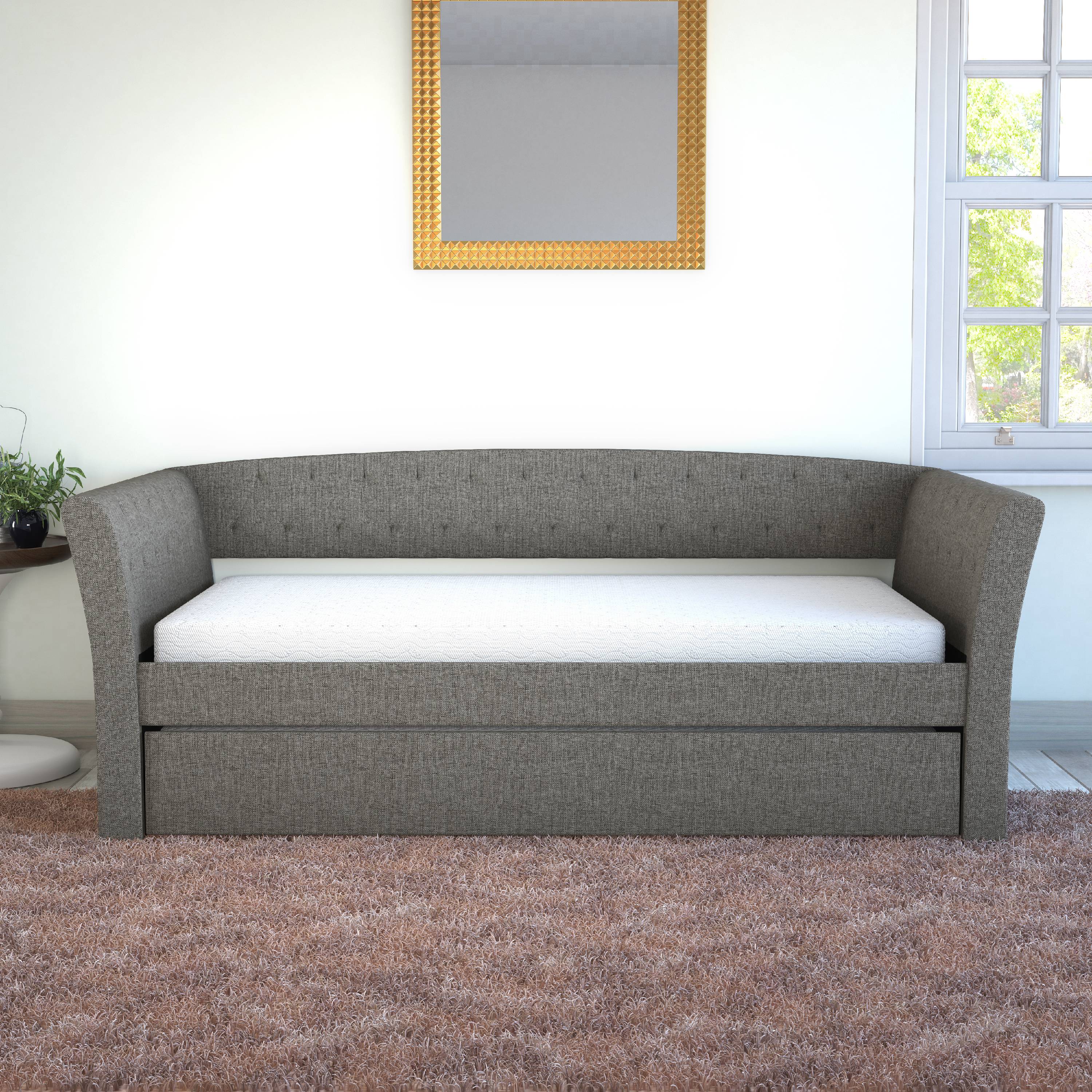Boyd Sleep New Castle Gray Tufted Upholstered Daybed with Trundle Bed, Twin
