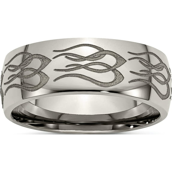 Titanium Polished Flame Laser Design 8mm Band (Size 7) Made In China tb2t-7