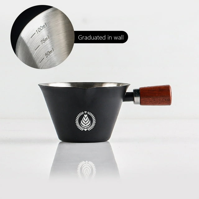 Italian Measuring Cup Wooden Handle Coffee Shot Glass Ounce-Marked Extraction Cup Stainless Steel Scale Cup