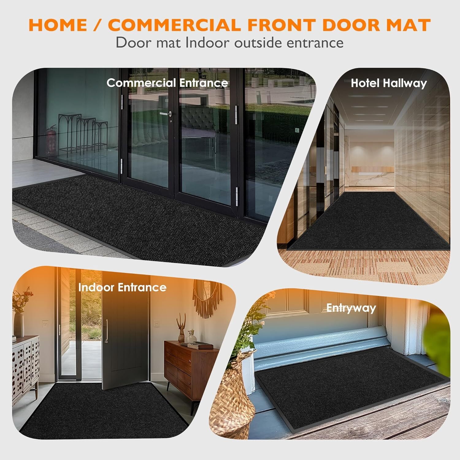 KOLOKO Indoor Front Door Mat for Entrance Non Slip Doormat Welcome Mat Dirt Commercial Floor Mat Rubber Backed Entryway Rug Low Profile Outdoor Black 4'x9'