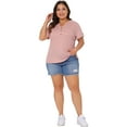 thumbnail image 3 of DARING DIVA Women's Plus Waffle Button V Neck Blouse 1X Pink, 3 of 6
