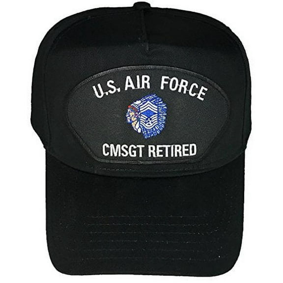 US Air Force Chief Master Sergeant CMSgt Retired With Insignia Patch Hat - Black - Veteran Owned Business