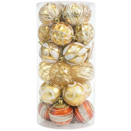 Best Choice Products Set of 24 60mm Shatterproof Christmas Ball Ornaments Hanging Holiday Pendant Decoration w/ Embossed Glitter Design - (Best Paint For Ornaments)