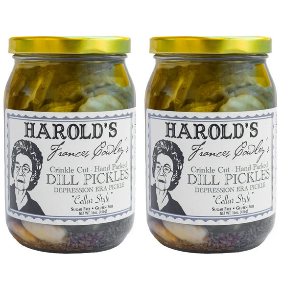 Harold's - Frances Cowley's Crinkle Cut Dill Pickle Slices - Award Winning Gourmet Hot Pickles Packed with Fresh Garlic and Dill - Made in Texas, Spicy Pickles - 16 oz - 2 Pack