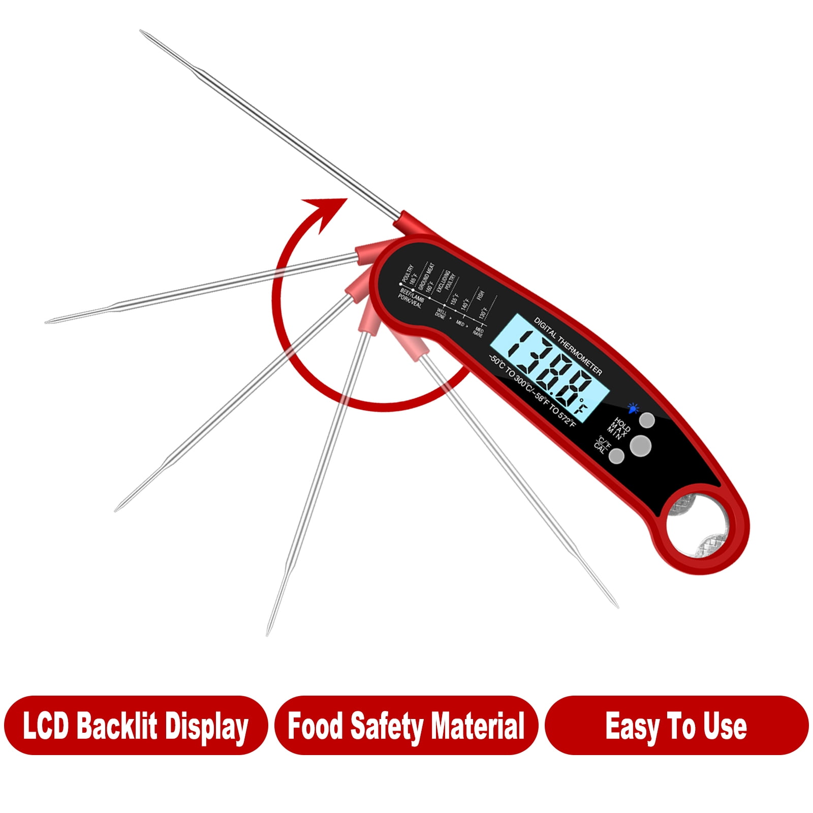 AGCAN Digital Meat Thermometer, 2 Pack Instant Read Food Thermometers, Waterproof Cooking Thermometer with Backlight for BBQ Grilling Cooking Liquids Beef