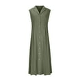 thumbnail image 4 of SMihono Fashion Linen Dresses for Women 2025 Summer Sleeveless Button Down Maxi Sundresses Casual Lapel V Neck A-Line Beach Dress Army Green M, 4 of 6
