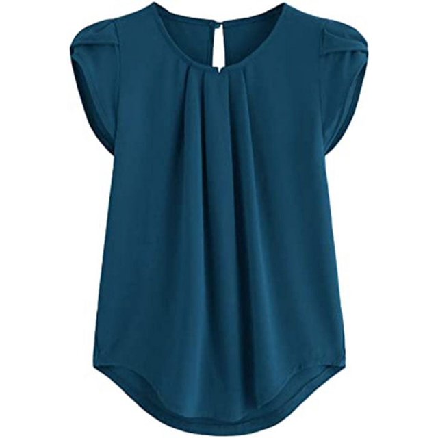 Blusa informal con cuello redondo y parte superior plisada básica para mujer Sailing Electrónica