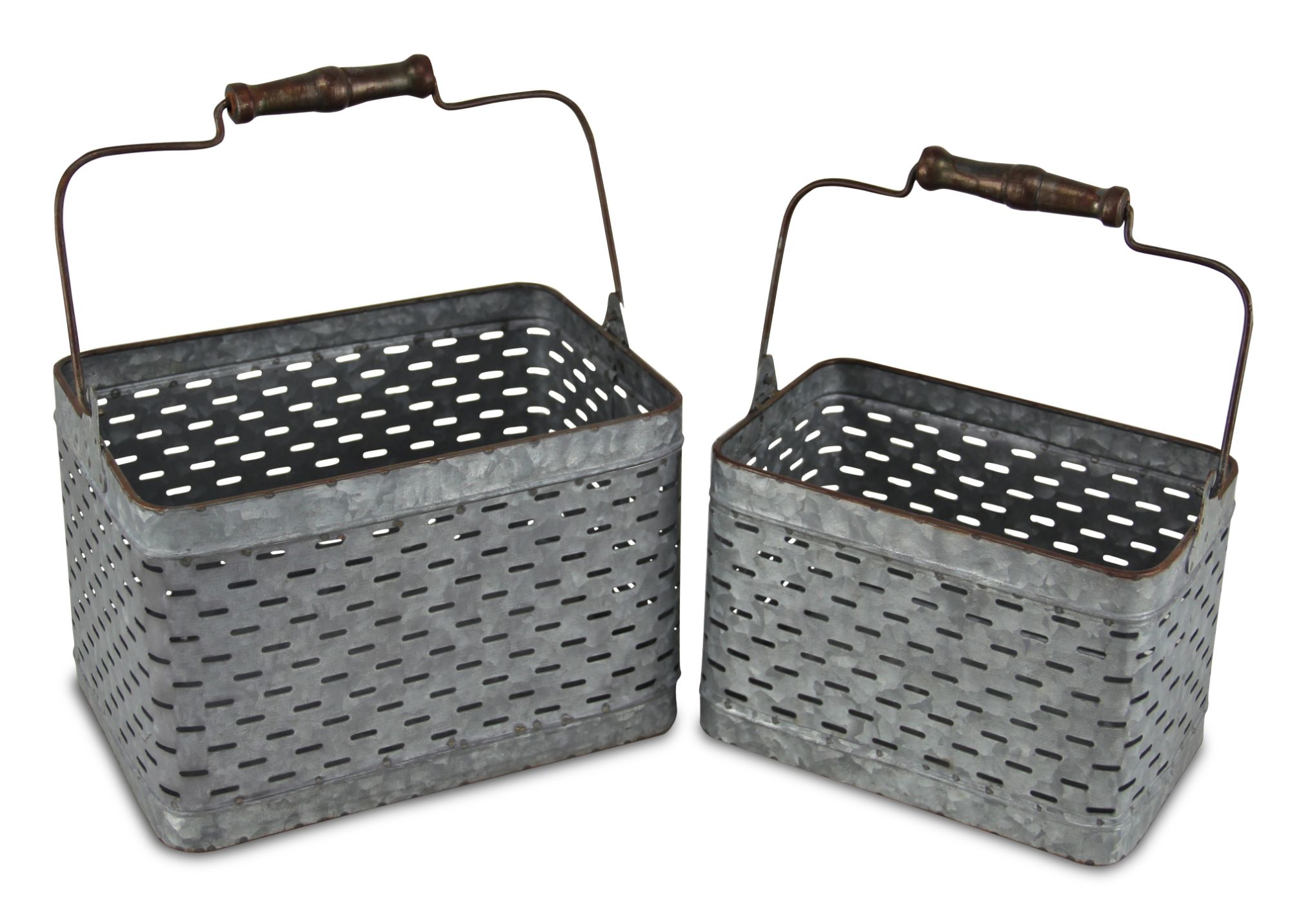 Set of 2 Gray Galvanized Caddy with Folding Center Handle 11.5