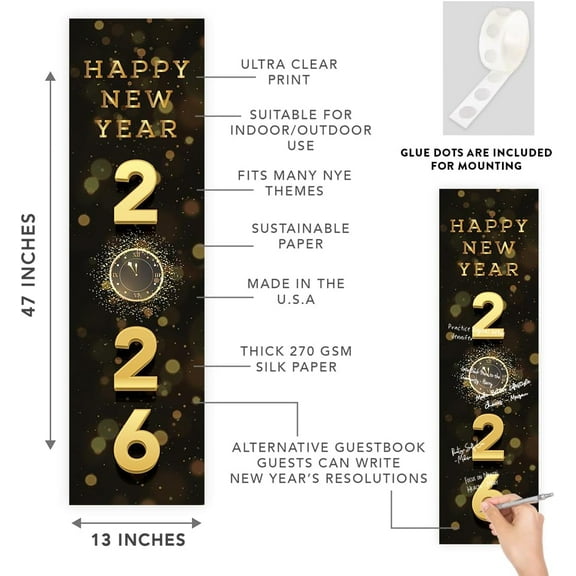 Koyal Wholesale 47x13 Happy New Year Banner Vertical Countdown Clock NYE Décor