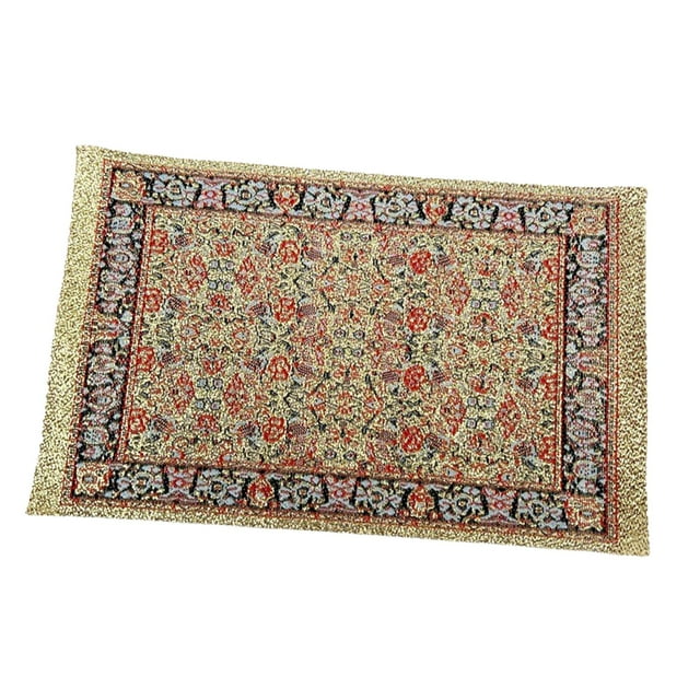 1/12 alfombra de suelo simulación escena de la vida dormitorio sala de estar hogar 16x10cm Micro paisaje casa de muñecas suelo revestimientos de seda alfombra tejida adornos Dorado Hugo Tapetes en miniatura