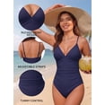 thumbnail image 6 of MOYIKO One Piece Swimsuits for Women Tummy Control Bathing Suit Ruched Sexy V Neck Slimming Swimwear, 6 of 7