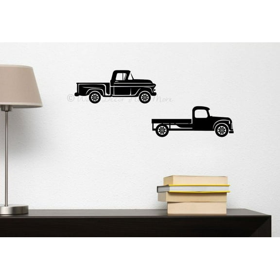 Retro Wall Art Decal set/2 Old Trucks Vintage-style Garage Decor Stickers Black