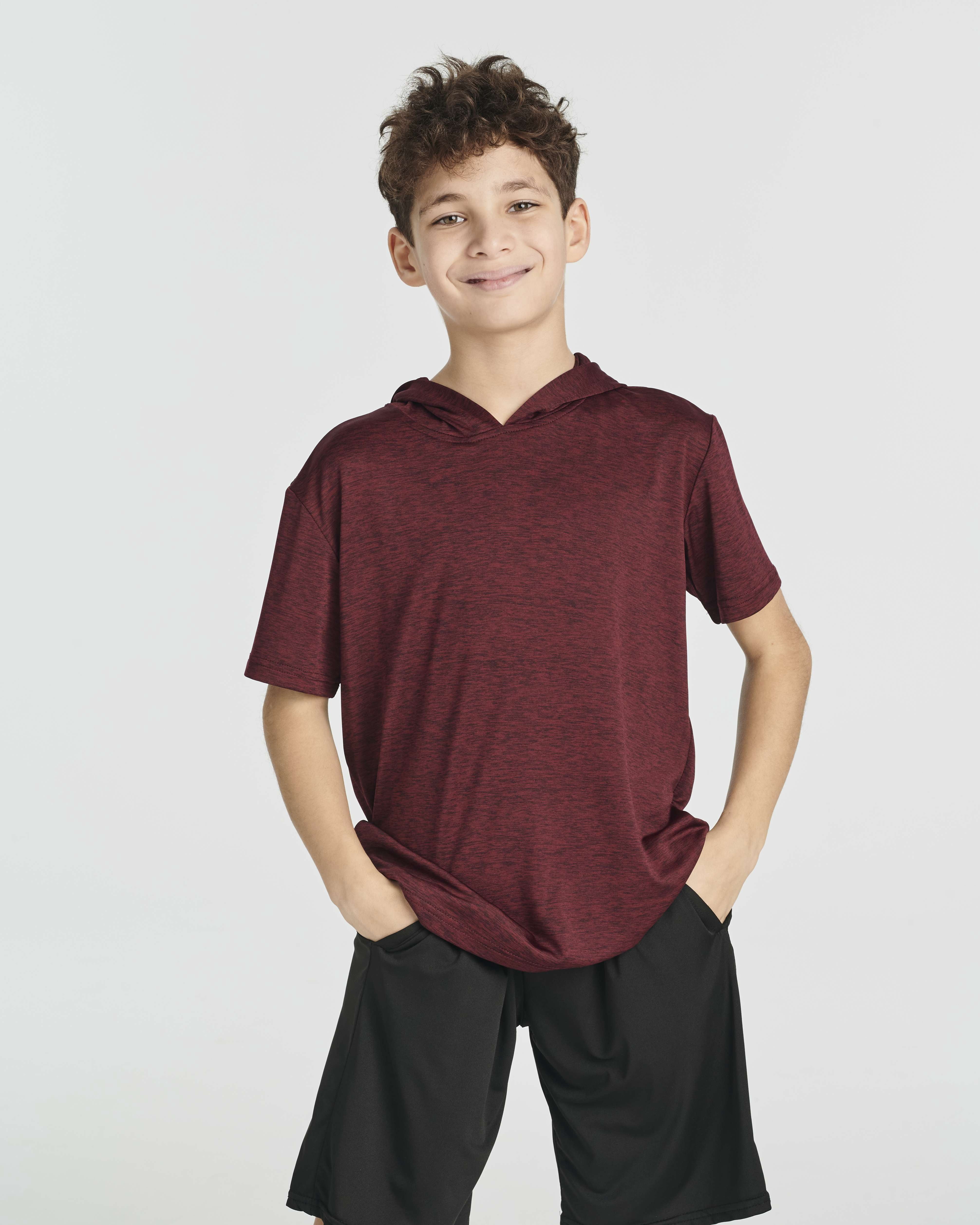 Real Essentials 3 Pack: Boys Dry-Fit Youth Teen Active Athletic Short Sleeve Workout Hoodie - Hooded Pullover Shirts