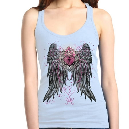 Racerback Heart - Shop4Ever Women's Angel Wings Keyhole Pink Heart Mystical Racerback Tank Top