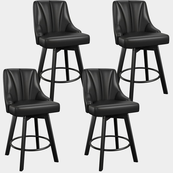 LainTene 24" Counter Height Swivel Bar Stools Set of 4, PU Leather Upholstered Counter Barstools with Solid Wood Legs and Backs for Kitchen Island, Home Bar