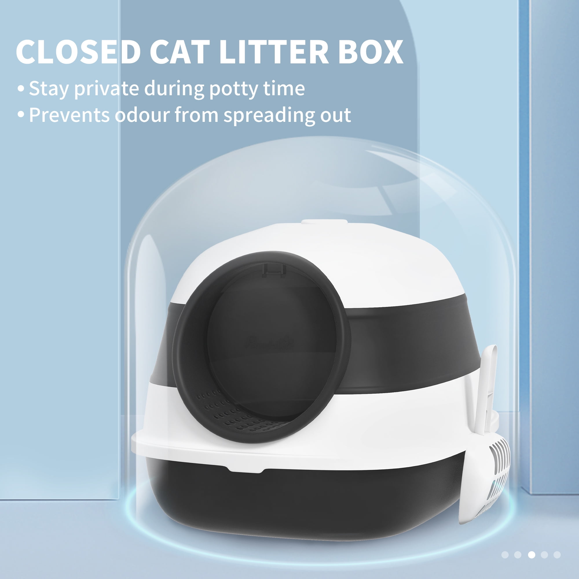 Covered Cat Litter Box with Lid, Foldable Enclosed Litter Box with High Sides, Air Freshener & Scoop, Two-Way Entrance Anti-Splash Kitty Litter Box Easy Clean for Cats Up to 10lbs, White Black