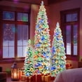 thumbnail image 3 of Set of 3 Pre-Lit Flocked Pencil Christmas Trees (8FT/6FT/4FT), 1370 PE Tips, 290 LED Lights, 11 Lighting Modes​, 3 of 9