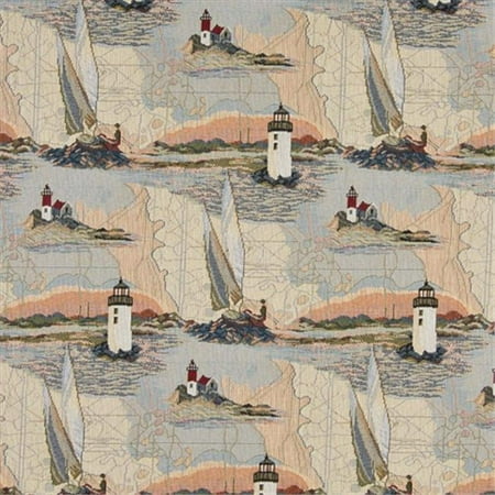 Designer Fabrics A006 54 in. Wide , Lighthouses, Calm Water, Sailboats, Themed Tapestry Upholstery