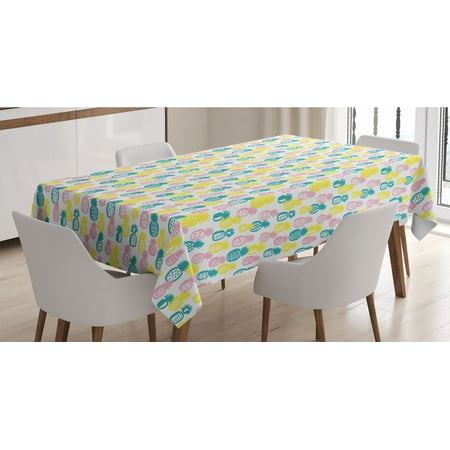 

Pineapple Tablecloth Colorful Doodle Food Design with Abstract Patterns Stripes Dots and Rhombuses Rectangle Satin Table Cover Accent for Dining Room and Kitchen 60 X 90 Multicolor by Ambesonne