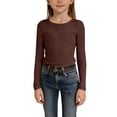 thumbnail image 4 of XXWXYD Girls Long Sleeve Shirts Ribbed Knit Cotton Crewneck Tops Slim Fit Casual Crewneck Comfy Cute Basic Tee Tops for Kids 5-14 Years, 4 of 7