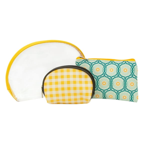 Sage & Emily 3 Piece Vinyl Travel Cosmetic Bag Set, Clear/Yellow/White/Blue