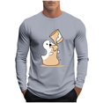 thumbnail image 3 of YOIAVAIOY Mens Halloween Print T Shirts Ghost Graphic Shirt Long Sleeve Crew Neck Tees Fall Trendy Casual Y2K Pullover Tops Gray XXXL, 3 of 6